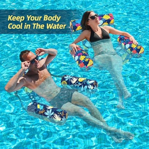 Sunikko X Pool Floats Adult 2 Packs Fabric Heavy Duty Inflatable Pool Chair Hammock, Blow Up Floaties for Adults, Hawaii Flower Floats for Pool Floating, Party Summer Toys Water Beach Lake Fun