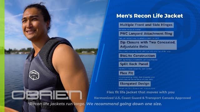 O'Brien Men's Recon US Coast Guard Approved Level 70 Buoyancy for Waterskiing, Wakeboarding, Surfing and Boating, Red, Large