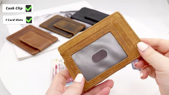 HOPSOOKEN Money Clip RFID Front Pocket Wallet Men Leather Slim Minimalist Wallet