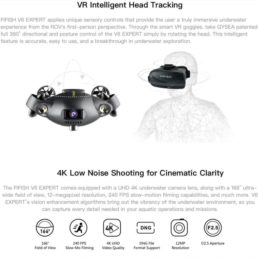 FIFISH M100A Industrial Case Mini Rov Underwater Drone with 4K Camera Submarine Diving 14400mAH VR Underwater Robot Arm for Pipeline Inspection Fishery