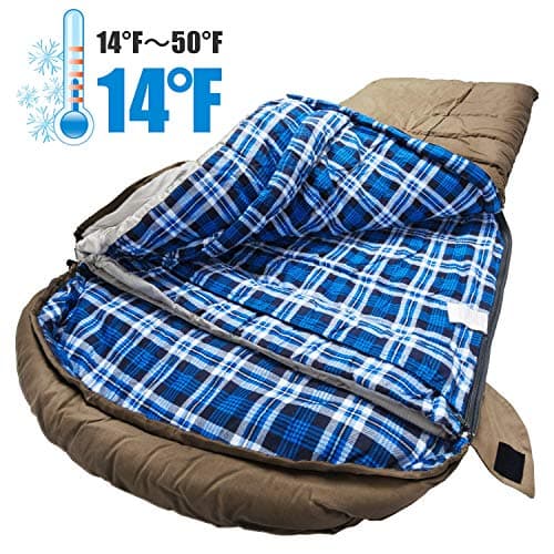 0 Degree Canvas Sleeping Bag for Adults, Cotton Flannel Sleeping Bag for Winter Camping, Fishing, Hunting or Traveling, Durable Cotton Canvas Shell and Removable Flannel Liner