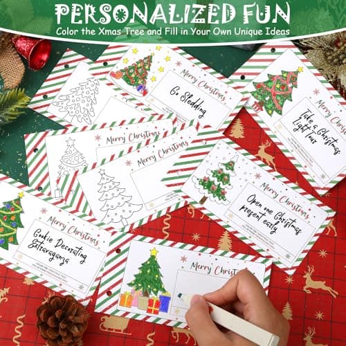 20 Pre-printed Xmas Themed Coupons, 10 Blank Cards, Unique Holiday Activity Rewards Cards, Family Secret Santa Gift Idea DIY Christmas Coupon Book, Fun Holiday Themed Coupons for Family B0DF7L2XBZ