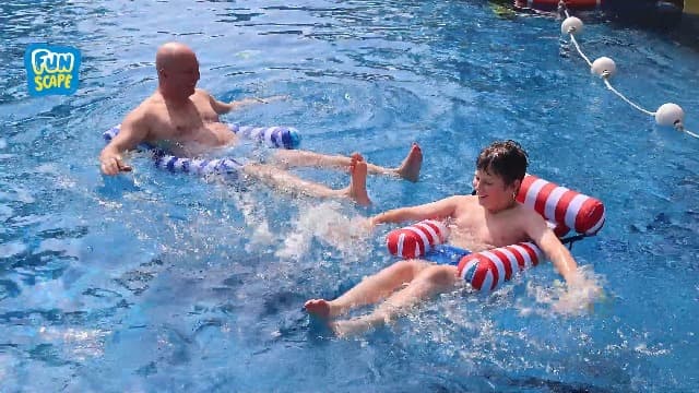 Funscape Pool Floats Chairs Adult, 2 Packs Heavy Duty Inflatable Swimming Pool Lounges, Fabric Floating Hammock Seat, Kid Blow Pool Noodle Lake Raft Floaties, Fun Summer Beach Water Party Game-Stripe