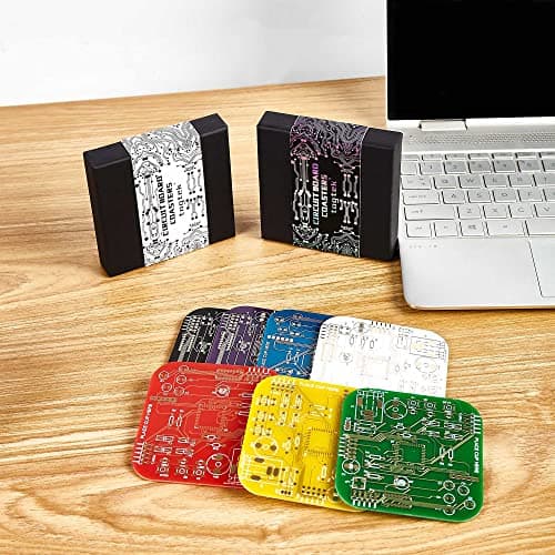 Coasters for Drinks in PCB-Design Black Coasters Decor with Immersion Gold Circuit Board Coaster for Coffee Table Gamer Bar Office Cute Stuff for Boyfriend Geeky Engineer Dad Men (2 x Black/Pack)