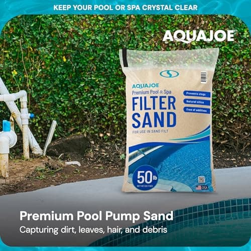 Aqua Joe Premium Pool & Spa Filter Sand, Natural Silica, 50 Lb Bag - Above Ground & Inground Swimming Pool System Accessory - Care, Cleaning & Maintenance, FLTSAND50