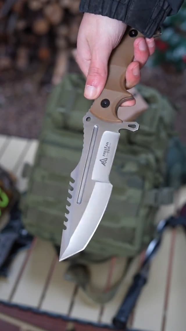 Freelander Fixed Blade Knife with Sheath, Full Tang D2 Steel Survival Knife, Camping Bushcraft Knives with Ergonomic Handle, Outdoor Knives for Men
