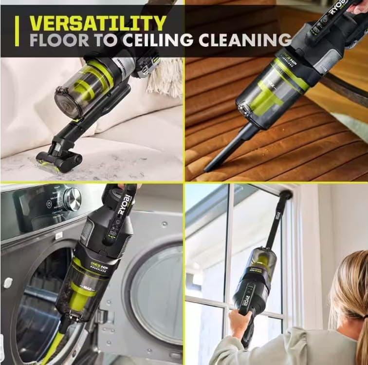RYOBI ONE+ HP 18V Cordless Advanced Whisper Series Stick Vacuum Kit with 4.0 Ah Battery and Charger (Renewed)