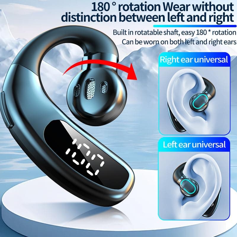 SMOUSKK Open Ear Bluetooth 5.5 Wireless Earbuds 180° Rotatable Design Single Earpiece LED Display 72H Playtime Ear Headset for Cell Phone