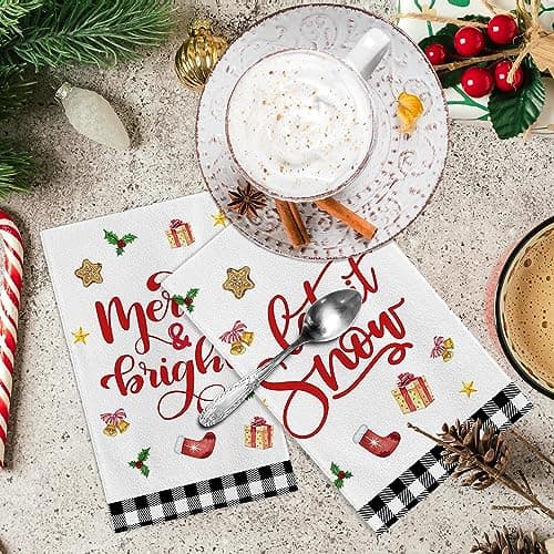 pinatas Christmas Kitchen Towels, Christmas Hand Towels Bathroom, Xmas Kitchen Decor, Black Buffalo Plaid Dish Towel Set of 4, Xmas Housewarming Gifts