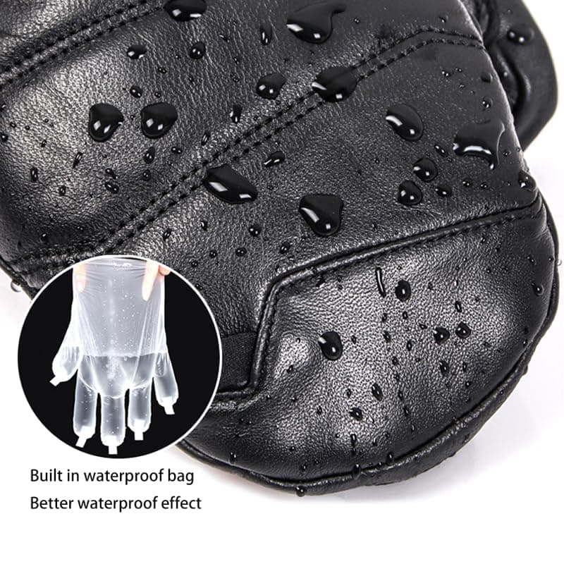 Harssidanzar Winter Leather Ski Mittens for Men Women Goatskin Outdoor Thermal Waterproof Insulation Gloves KM066US