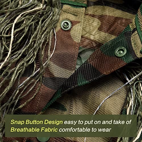 MOPHOTO 5 in 1 Ghillie Suit 3D Camouflage Hunting Suits - Jacket, Pants, Hood, Carry Bag for Adults & Youth, M/L/XL/XXL