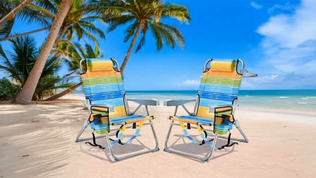 GVDV Backpack Beach Chairs for Adults 2 Pack, Portable Lay Flat Folding Chair with Cup Holder and Towel Bars, 4-Position Adjustable Reclining Chair for Beach, Camp, Outdoor, Blue Ocean