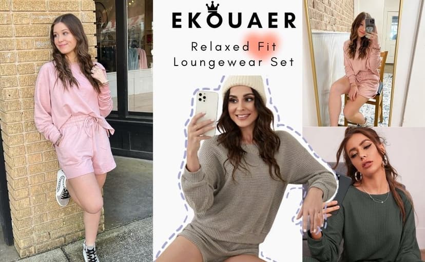 Drop Shoulder Pijamas de Mujer,Sexy Curved Hem Sleepwear,Round Neck Comfrt Sleepwear,Christmas Gift for Her,Sleepover Party Ekouaer Womens Waffle Knit Pajama Sets Long Sleeve Top and Short Lounge Set B09N3V12Q7