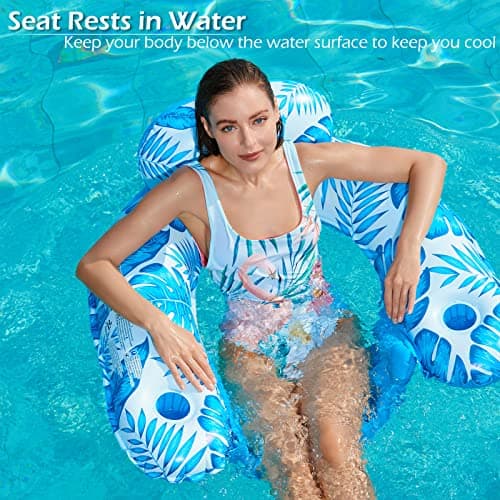 Jasonwell Inflatable Pool Float Chair - 2 Pack Pool Floaties Chair Floats Loungers for Swimming Pools Floating Lounger with Cup Holders Toy Party Floaties for Adults L