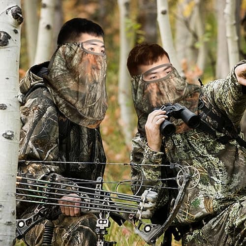 Watayo 2 Pcs Camo Hunting Face Mask, Hunting Head Net Camouflage Balaclava, Adjustable Hunting Breathable Mesh Mask for Men
