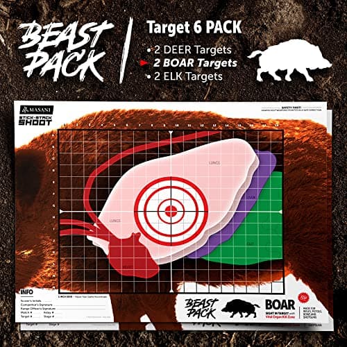 MASANI Beast Pack - Life Size Deer, Elk, and Boar Paper Shooting Targets - Indoor/Outdoor, Backyard Range Fun for All BB Gun, Pistol, Rifle, Crossbow, Archery, Pellet and Airsoft Guns - 19 x 25 Inch