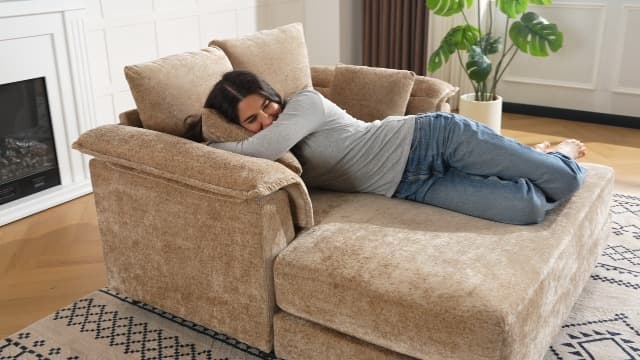 VINGLI Lounge Chair, 56" Oversized Reading Chair Corduroy Chaise Sofa Recliner Bed Upholstered Comfy Sleeper Couch with Throw Pillows and Armrests for Living Room, Movie Room, Bedroom