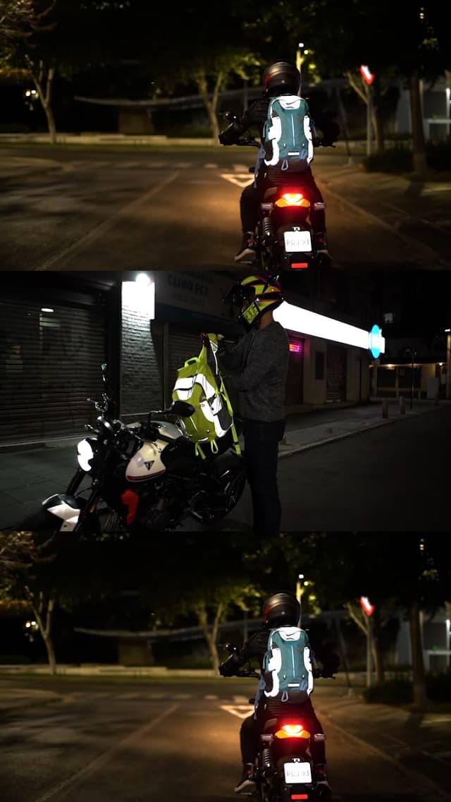 Reflective Motorcycle Backpack – Hi Viz EDC Commuter Bag for Riders, Night Travel, and Daily Use with Helmet Holder, Laptop Compartment, Ventilated Back, Urban Gear (green backpack)