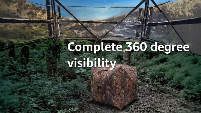 FUNHORUN Hunting Blind with Floor Mat, 360 Degree See Through Ground Blind with Carrying Bag, 2/3/4 Person Pop Up Camouflage Tent Portable Concealed Shelter