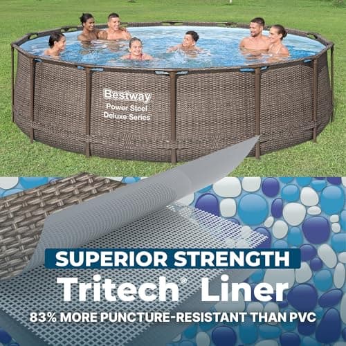 Bestway Power Steel 14’ x 42” Round Above Ground Outdoor Backyard Swimming Pool Set with 1,000 GPH Filter Pump, Ladder, and Pool Cover