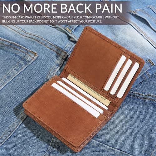 FOXHACKLE Leather Credit Card Holder For Men and Women,Small RFID Blocking Bifold Wallet (Hunter Tan)