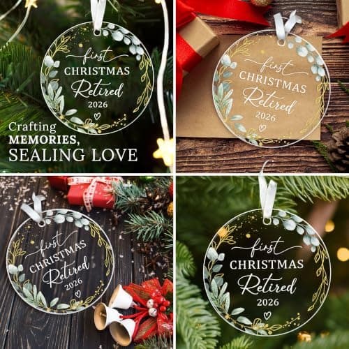 First Christmas Retired Acrylic Ornament - 2026 Retired Gift for Coworker, Boss, Employee, Teacher, Nurse, Woman, Man HEXMOZ Retirement Gift for Woman - Retirement Gifts for Men, Women 2026 B0FG2QFTNS
