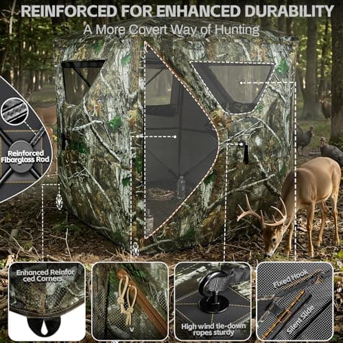 Hunting Blind, 360 Degree See Through Pop Up Deer Blind for 1-2 Person, Silent Sliding Windows,Ground Blind with Carry Bag, Camouflage Hunting Tent for Deer Turkey Duck Hunting