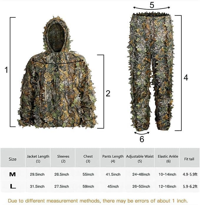 SCYLFEHDP Ghillie Suit, 3D Leafy Ghillie Suit and Camo Suit, Ghillie Suit for Men， Camouflage Suits, Turkey Hunting, Lightweight Gear Hunting Clothes for Outdoor Woodland and Halloween.