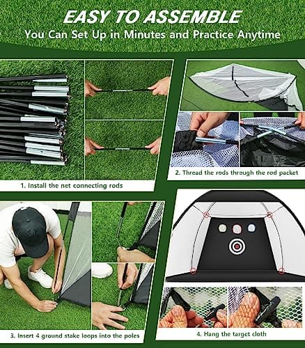 Golf Net, 10x7ft Practice Net with Tri-Turf Mat, All-in-1 Home Golf Hitting Aid for Backyard Driving Chipping Swing Training, Black