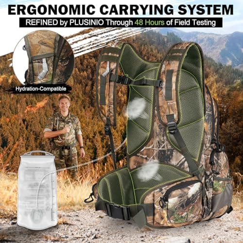 PLUSINNO Hunting Backpack for Hunting Essentials, 45L Waterproof Hunting Gear with Rain Cover, & Padded Scabbard Carry System For Deer Hunt Accessories, Hunt Gift For Men