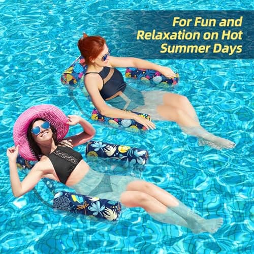 Sunikko X Pool Floats Adult 2 Packs Fabric Heavy Duty Inflatable Pool Chair Hammock, Blow Up Floaties for Adults, Hawaii Flower Floats for Pool Floating, Party Summer Toys Water Beach Lake Fun