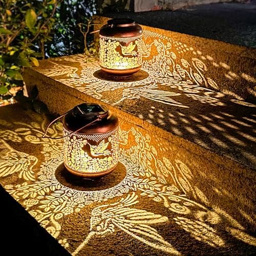 Christmas Gifts for Women Hummingbird Solar Lanterns Outdoor Waterproof Hanging Solar Lights Hummingbird Gifts Metal Bird Decorative LED Lanterns for Yard, Patio, Lawn, Pathway, Garden Decor