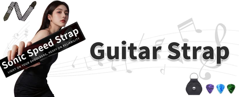Qivorimith Guitar Strap,Acoustic Electric Guitar With Leather Pick Box and 3 PCS Picks Guitar Accessories,Available for All Guitars(Black White Grid)