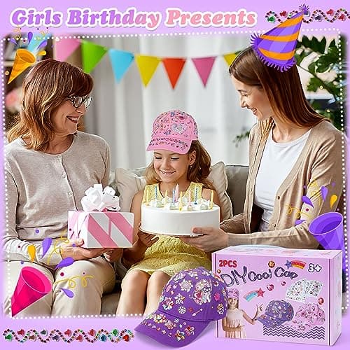 DIY Gem Baseball Cap Craft Kit: Design Your Own Hats with Unicorn Stickers, Adjustable Kids Baseball Caps, Trendy Tween Gifts Toys for Girls Age 4-12 Years Old, Birthday Christmas Art Supplies B0CJLKHB5Q