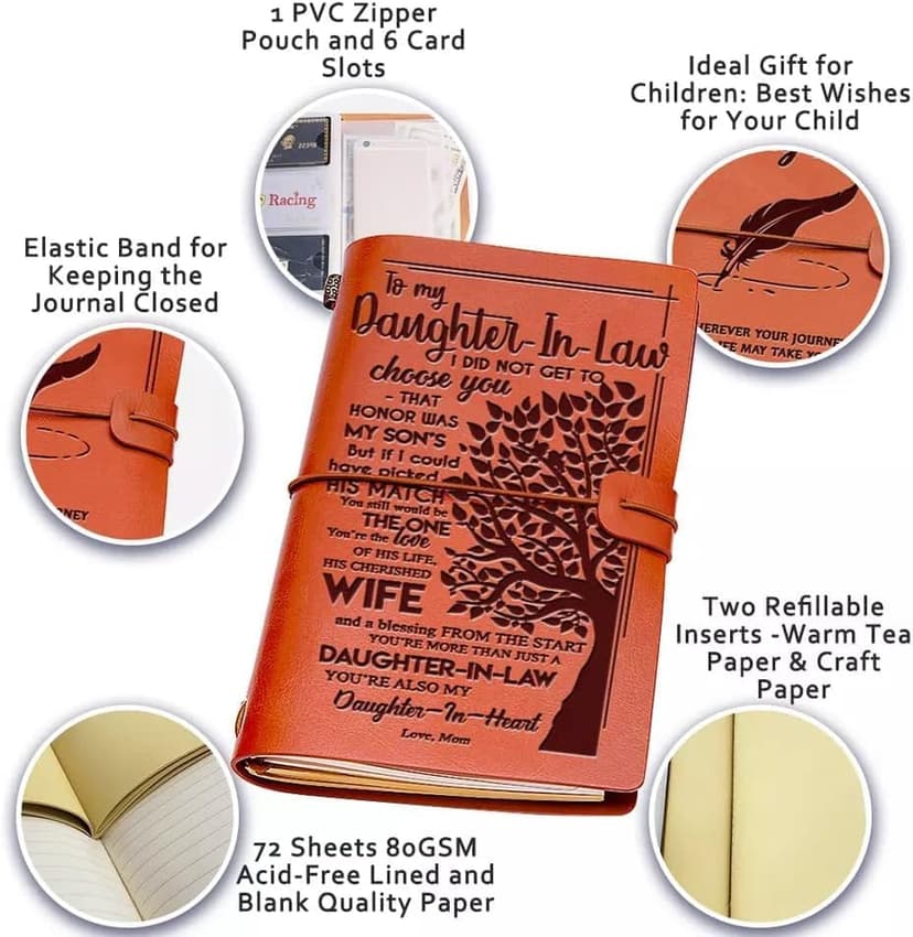 140 Page Refillable Writing Journal, Christmas Wedding Birthday Gifts for Daughter in Law Daughter in Law Gifts from Mother in Law, Daughter in Law Leather Journal B0B9CFHY5X