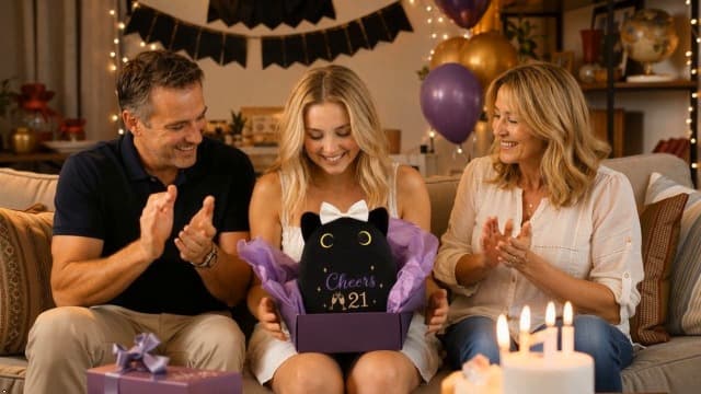8inch Cat Stuffed Anmals with Cheers 21, Soft Plush Cute 21 Year Old Birthday Gifts for Girls Women 21st Birthday Black Cat Plush, 21st Birthday Gifts for Girls Her B0H2GV3YWL