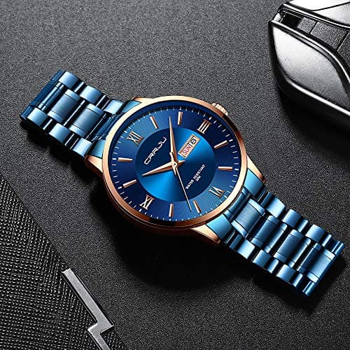 CRRJU Men's Fashion Luxury Stainless Steel Watches for Men Business Auto Date Chronograph Analog Quartz Wristwatches