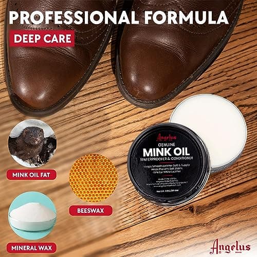 Angelus Mink Oil for Leather Boots 7.6oz | All-Natural Leather Conditioner, Cleaner, Waterproof, Soften, & Restore - Made in USA