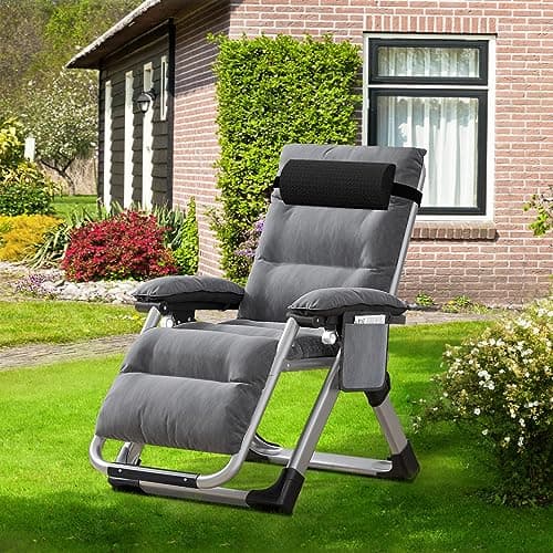 ABORON Upgrade Zero Gravity Chair/Armrest Mat,Premium Outdoor Lawn Folding Lounge Chairs,Sturdy Adjustable Reclining Patio Chairs with Removable Seating Cushion,Headrest & Tray