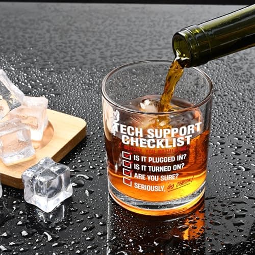 Futtumy Cool Tech Gifts for Men, 10OZ Tech Support Checklist Whiskey Glass, Best Tech Gifts for Men 2025 IT Tech Guys Him Computer Programmers Dad Father Husband Brother Boyfriend, Technology Gift