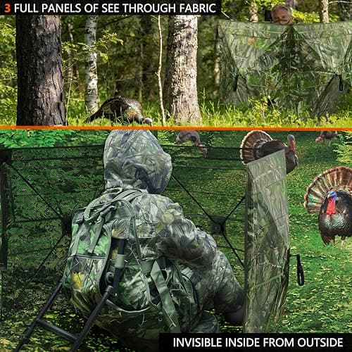 Hunting Blind for Turkey, 3-Panel See-Through Turkey Blind, Full 360° Visibility Pop Up Ground Blind