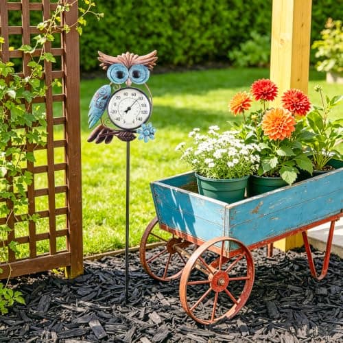 No Battery Needed Garden Stake Wall Art Gifts Idea Waterproof MUMTOP Outdoor Thermometer, Owl Outside Decor for Patio, Yard and Garden B09XB9V83S