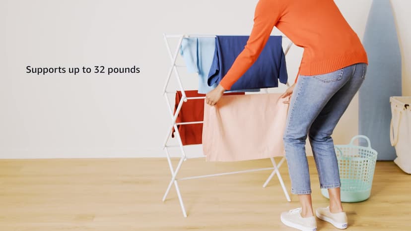 Amazon Basics Foldable Portable Laundry Rack for Air Drying Clothing, Indoor Outdoor Use - 14.5" D x 29.5" W x 41.8" H, White
