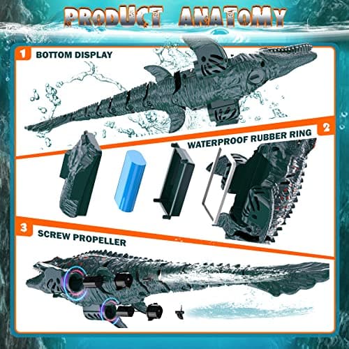 2.4GHz Remote Control Mosasaurus Dinosaur Swimming Pool High Simulation Toys, RC Boat Lake Bathroom 8-12 Years Boys Girls Christmas Halloween Tricky Birthday Gift