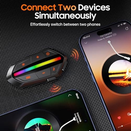 Motorcycle Bluetooth Headset, Bluetooth 5.3 Helmet Speakers with Loud Sound, RGB Lights & 1000mAh Battery, Noise Cancelling Helmet Bluetooth Headset for Drivers, IPX6 Waterproof Motorcycle Headphones