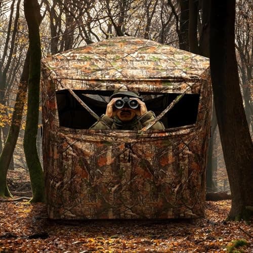 FUNHORUN Hunting Blind 270/360 Degree See Through Ground Blind，2/3 Person Soft Material Pop-Up Camouflage Tent，Easy-Fold Portable Concealed Shelter with Carrying Bag