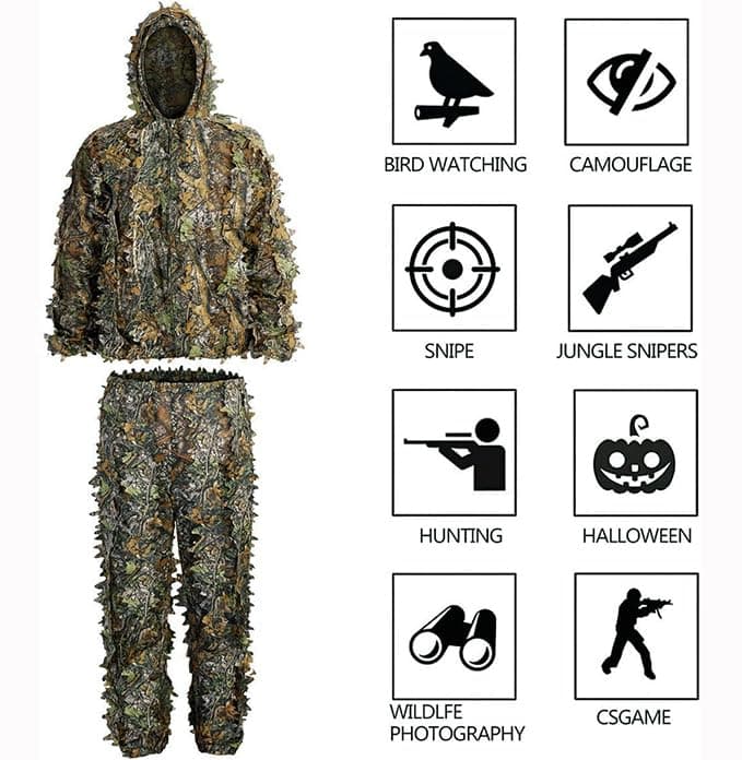 SCYLFEHDP Ghillie Suit, 3D Leafy Ghillie Suit and Camo Suit, Ghillie Suit for Men， Camouflage Suits, Turkey Hunting, Lightweight Gear Hunting Clothes for Outdoor Woodland and Halloween.