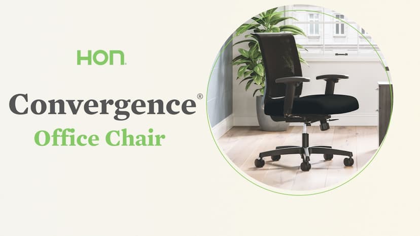 HON Convergence Ergonomic Office Chair with Mesh Back, Adjustable Arms, Lumbar Support, Synchro‑Tilt Desk Chair with Wheels for Home Office or Computer Use, Black Frame, Black