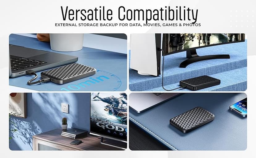 ModusTech 500GB Portable External Hard Drive USB 3.0/Type-C – Slim High-Speed HDD for Backup, Storage, Gaming – Compatible with PC, Mac, Laptop, PS4, PS5, Xbox, Windows, MacBook, Smart TV (500 GB)