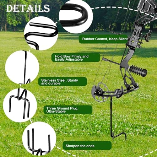Mofuiry Ground Blind Bow Holder with Rubber Coated, Rustproof Hunting Compound Bow Holder Stable Archery Bow Stand Versatile Ground Stake Bow Holder Archery Accessories for Hunting Target Practice